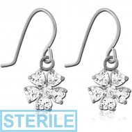 STERILE SURGICAL STEEL JEWELLED EARRINGS - FLOWER PIERCING