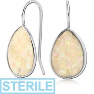 STERILE SURGICAL STEEL SYNTHETIC MOTHER OF PEARL MOSAIC EARRING - PEAR PIERCING