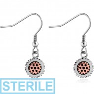 STERILE SURGICAL STEEL STEAMPUNK EARRINGS PAIR WITH COPPER PART PIERCING