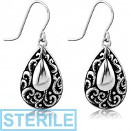 STERILE SURGICAL STEEL EARRINGS PAIR - TEARDROP PIERCING