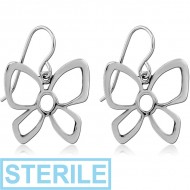 STERILE SURGICAL STEEL EARRINGS PAIR - BIG BUTTERFLY PIERCING