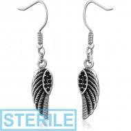 STERILE SURGICAL STEEL EARRINGS PAIR - WINGS PIERCING