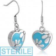 STERILE SURGICAL STEEL EARRINGS WITH ENAMEL - HEART WITH FLOWERS PIERCING