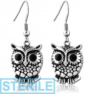 STERILE SURGICAL STEEL EARRINGS WITH ENAMEL - OWL PIERCING