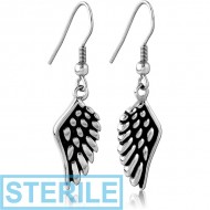 STERILE SURGICAL STEEL EARRINGS PAIR - WINGS PIERCING