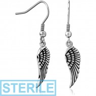 STERILE SURGICAL STEEL EARRINGS PAIR - WINGS PIERCING