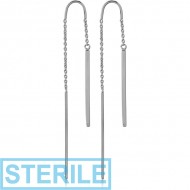 STERILE SURGICAL STEEL CHAIN EARRINGS PAIR - HANGING BARS PIERCING