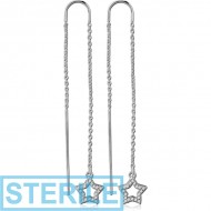 STERILE SURGICAL STEEL CHAIN JEWELLED EARRINGS PAIR - STAR PIERCING