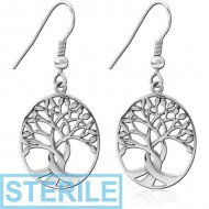 STERILE SURGICAL STEEL EARRINGS PAIR - TREE OF LIFE PIERCING