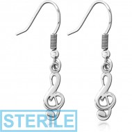 STERILE SURGICAL STEEL EARRINGS PAIR - MUSIC NOTE PIERCING