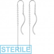 STERILE SURGICAL STEEL CHAIN EARRINGS PAIR PIERCING
