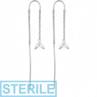 STERILE SURGICAL STEEL CHAIN JEWELLED EARRINGS PAIR PIERCING