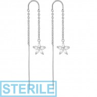 STERILE SURGICAL STEEL CHAIN JEWELLED EARRINGS PAIR PIERCING