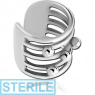 STERILE SURGICAL STEEL EAR CUFF - BALLS ON LINES PIERCING