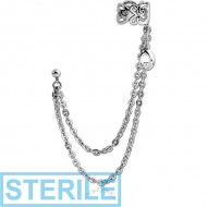 STERILE SURGICAL STEEL JEWELLED EAR CUFF CHAIN WITH DROP PIERCING
