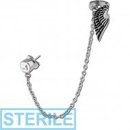 STERILE SURGICAL STEEL HIGH END CRYSTAL JEWELLED EAR CUFF - ANGEL WING PIERCING