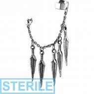 STERILE SURGICAL STEEL EAR CUFF - HANGING FEATHERS PIERCING