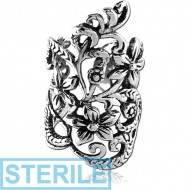 STERILE SURGICAL STEEL EAR CUFF - FLOWERS AND LEAFS PIERCING
