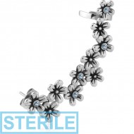 STERILE SURGICAL STEEL JEWELLED EAR CUFF - FLOWERS PIERCING