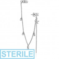 STERILE SURGICAL STEEL JEWELLED EAR CUFF - FLOWER AND LOCK PIERCING