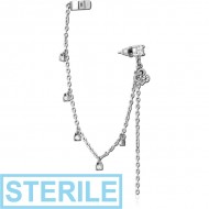 STERILE SURGICAL STEEL JEWELLED EAR CUFF - HEART AND LOCK PIERCING