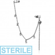STERILE SURGICAL STEEL JEWELLED EAR CUFF - HEART AND LOCK PIERCING