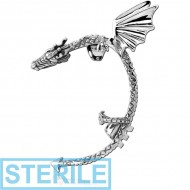 STERILE SURGICAL STEEL EAR CUFF - LEFT - DRAGON PIERCING