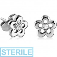 STERILE SURGICAL STEEL EAR STUDS PAIR - FLOWER PIERCING