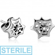 STERILE SURGICAL STEEL EAR STUDS PAIR - SPIDER WEB PIERCING