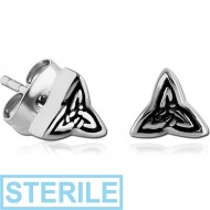 STERILE SURGICAL STEEL EAR STUDS PAIR - TRIANGLE PIERCING
