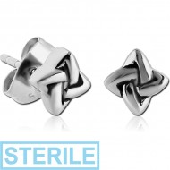 STERILE SURGICAL STEEL EAR STUDS PAIR - ENTANGLED LINES AS SQUARE PIERCING