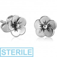 STERILE SURGICAL STEEL EAR STUDS PAIR - FLOWER PIERCING