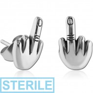 STERILE SURGICAL STEEL EAR STUDS PAIR - MIDDLE FINGER PIERCING