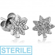 STERILE SURGICAL STEEL EAR STUDS PAIR - MARIJUANA LEAF PIERCING
