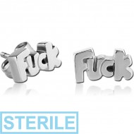 STERILE SURGICAL STEEL EAR STUDS PAIR - FUCK PIERCING