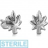 STERILE SURGICAL STEEL EAR STUDS PAIR - MARIJUANA LEAF PIERCING