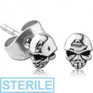 STERILE SURGICAL STEEL EAR STUDS PAIR - SKULL PIERCING
