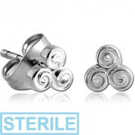 STERILE SURGICAL STEEL EAR STUDS PAIR - TRAINGLE OF CIRCLES PIERCING