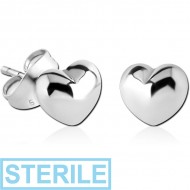 STERILE SURGICAL STEEL EAR STUDS PAIR - HEART PIERCING