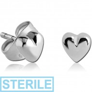 STERILE SURGICAL STEEL EAR STUDS PAIR - HEART PIERCING