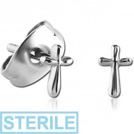 STERILE SURGICAL STEEL EAR STUDS PAIR - CROSS PIERCING