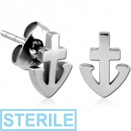 STERILE SURGICAL STEEL EAR STUDS PAIR - ANCHOR PIERCING