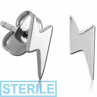 STERILE SURGICAL STEEL EAR STUDS PAIR - LIGHTNING PIERCING