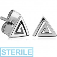 STERILE SURGICAL STEEL EAR STUDS PAIR - TRIANGLE PIERCING