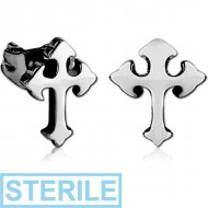 STERILE SURGICAL STEEL EAR STUDS PAIR - CROSS PIERCING