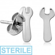 STERILE SURGICAL STEEL EAR STUDS PAIR - WRENCH PIERCING