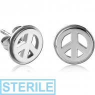 STERILE SURGICAL STEEL EAR STUDS PAIR - PEACE SIGN PIERCING