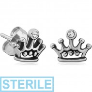 STERILE SURGICAL STEEL EAR STUDS PAIR - CROWN PIERCING