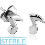 STERILE SURGICAL STEEL EAR STUDS PAIR - MUSIC NOTE PIERCING