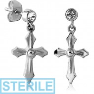 STERILE SURGICAL STEEL EAR STUDS PAIR - CROSS PIERCING
